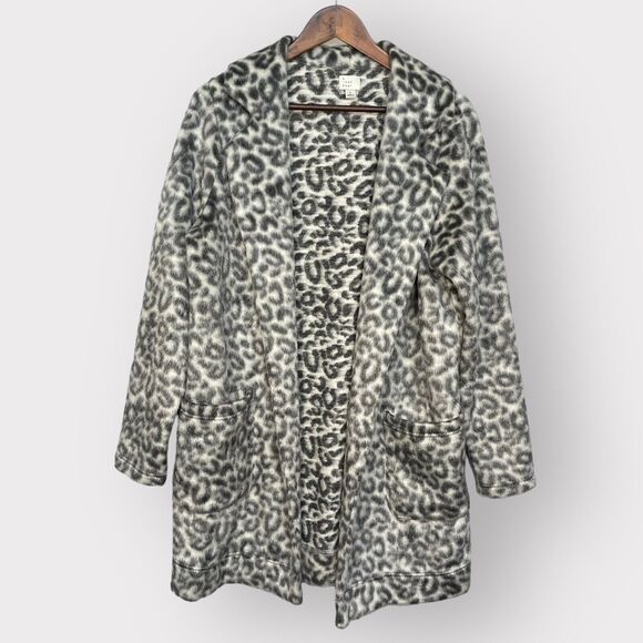 A New Day Open Front Jacket Women Size L Gray Animal Print Faux Fur Thick Fabric - Picture 1 of 11